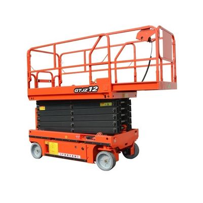12M Height Electric Scissor Lift Machine OEM GTJZ12 Hydraulic Self Propelled Battery Powered